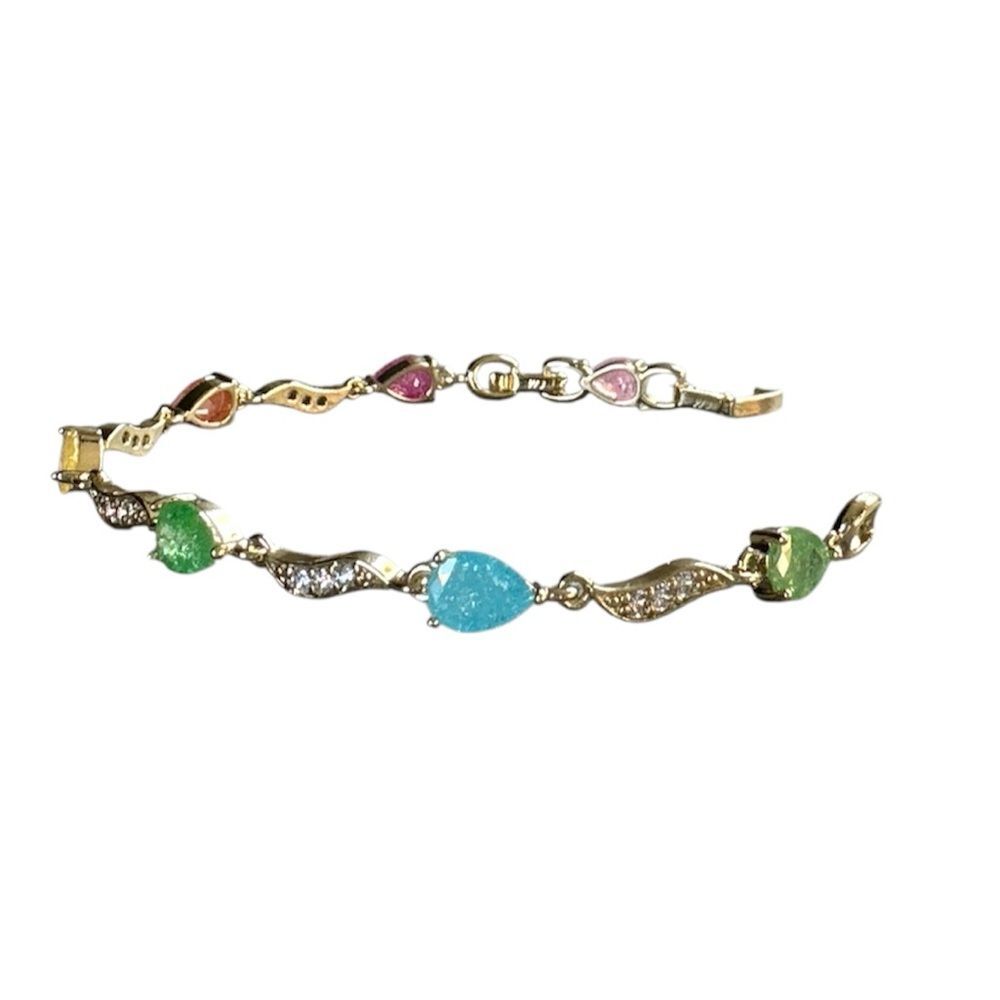NEW Yellow Gold Pear Shaped Multicolor Galaxy Candy Stones 6.5” or 7.5” Bracelet - Picture 14 of 16